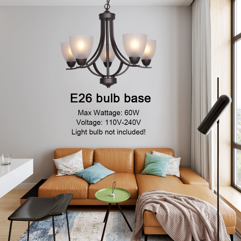 VINLUZ 5 Light Shaded Contemporary Chandeliers with Alabaster Glass Oil Rubbed Bronze