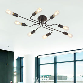 VINLUZ 8 Lights Sputnik Chandelier Black Semi Flush Mount Ceiling Light