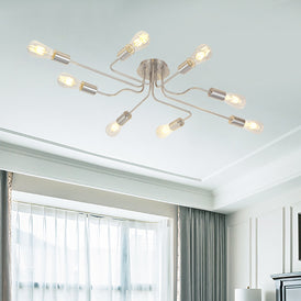 VINLUZ 8 Light Brushed Nickel Sputnik Semi Flush Mount Ceiling Light